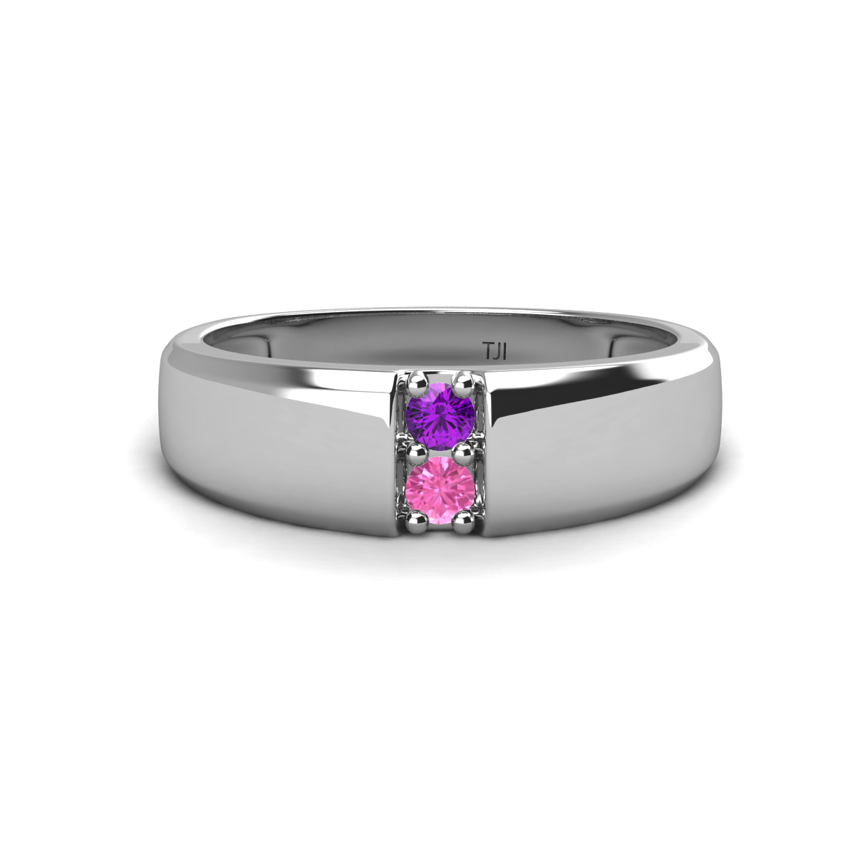 Ethan Amethyst and Pink Sapphire 2 Stone Men Wedding Ring (7.80 mm) 